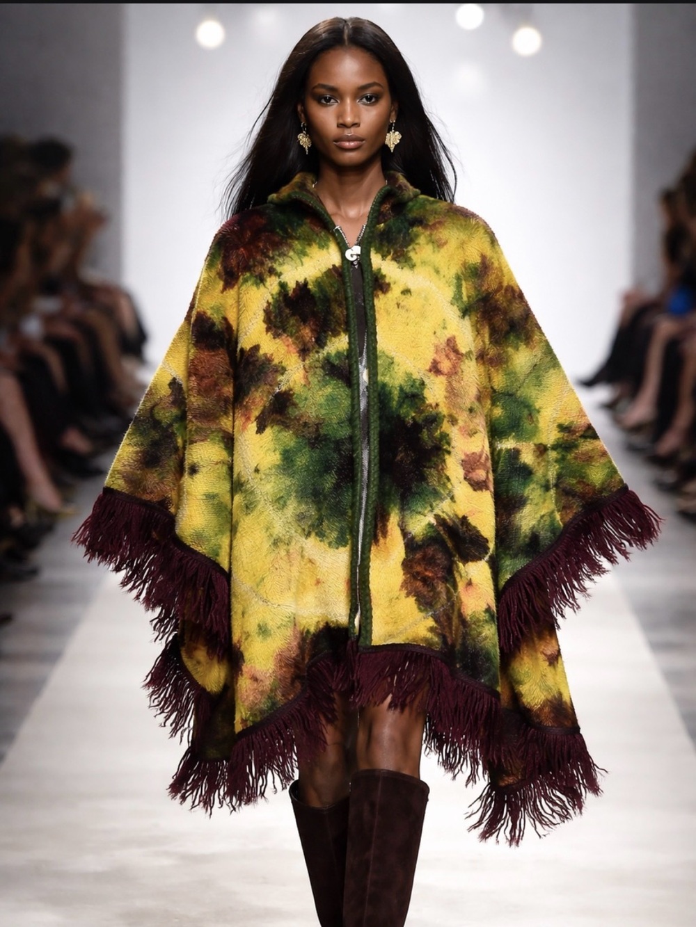 🌹Vintage Real Wool Tie Die Multicolour Hooded Cape with Fringe